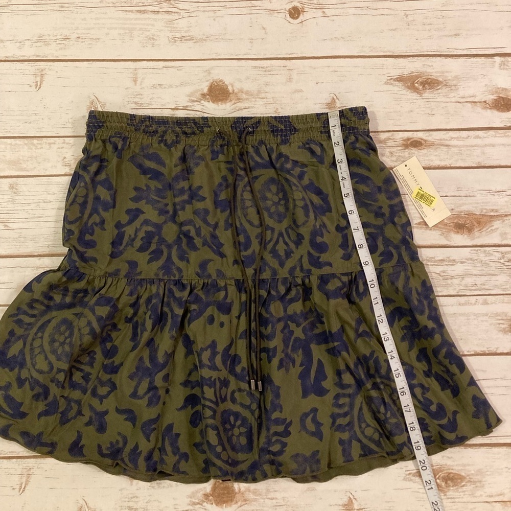 Tommy Hilfiger Olive Green and Blue 100% Silk Skirt Size 10 - Picture 4 of 10